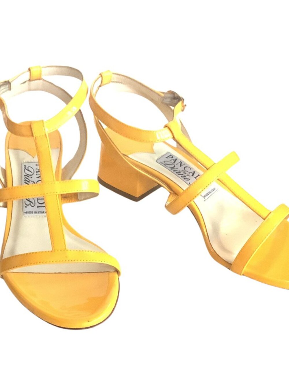 Pancaldi Yellow Strappy Heels Chunky Block Heel Summer Chic